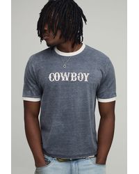 BoohooMAN - Tall Regular Ringer Slub Cowboy Club Puff Print T-Shirt - Lyst