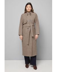 Wallis - Wrap Funnel Neck Check Coat - Lyst