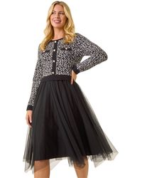 Roman - Petite Animal Knitted Mesh Dress - Lyst