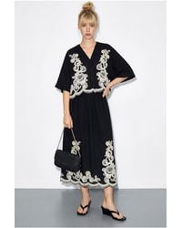 Bianco Lucci - Oversized V-Neck Embroidered 3/4 Sleeve Shirt And Wide Leg Pants Set - Lyst