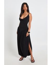 Boohoo - Petite Slinky Cami Maxi Dress With Ruched Waistband - Lyst