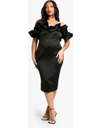 Boohoo - Plus Volume Off The Shoulder Midi Dress - Lyst