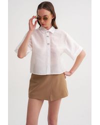 MixRay - Short Sleeve Crop Shirt With Stone Accessories - Lyst