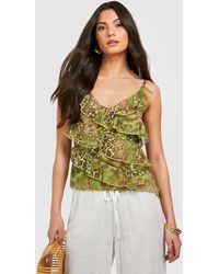 Boohoo - Snake Printed Ruffle Chiffon Cami - Lyst
