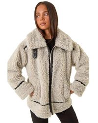 Roman - Petite Borg Contrast Aviator Coat - Lyst