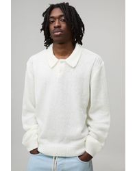 BoohooMAN - Regular Fit Fluffy Button Knitted Long Sleeve Polo - Lyst