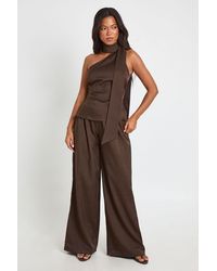 Boohoo - Crepe Scarf Top And Wide Leg Trouser Co-Ord Set - Lyst
