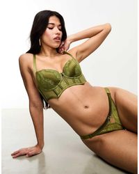 Hunkemöller - Hunkemoller Amalie Lace And Satin Padded Longline Demi Cup Bra - Lyst