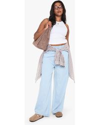 Boohoo - Plus Chambray Drawstring Wide Leg Trouser - Lyst