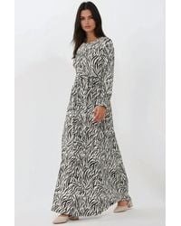 Hiccup - Printed Crew Neck Maxi Dress With Belt - Lyst