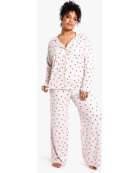 Boohoo - Plus Heart Print Long Sleeve & Trouser Pj Set - Lyst