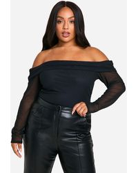 Boohoo - Plus Slash Neck Mesh Long Sleeve Top - Lyst