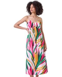 Roman - Tropical Leaf Tie Detail Midi Dress - Lyst