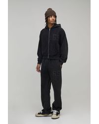 BoohooMAN - Shrunken Fit Applique Distressed Washed Hooded Loopback Zip Through Tracksuit - Lyst