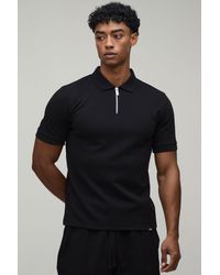 BoohooMAN - Slim Premium Interlock Zip Neck Polo - Lyst