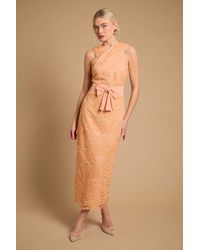 Oasis - Embroidered Mesh Lace Halterneck Midi Dress - Lyst