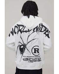 BoohooMAN - Oversized Over Seams Spider Print Hoodie Cotton - Lyst