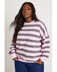 Boohoo - Plus Striped Oversized Crew Neck Sweatshirt - Lyst