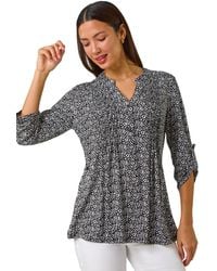 Roman - Animal Print Pintuck Shirt - Lyst
