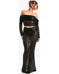Boohoo - Sequin Beaded Lace Maxi Skirt - Lyst