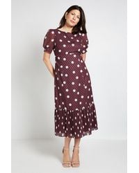 Wallis - Polka Dot Pleated Hem Midi Dress - Lyst
