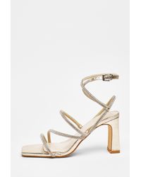 Quiz - Diamante Strappy Block Heeled Sandals - Lyst