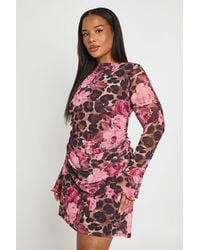 Boohoo - Plus Floral Ruched Mini Shift Dress - Lyst