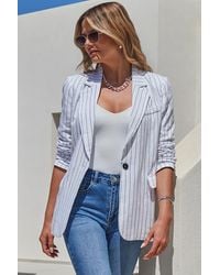 Sosandar - Ivory Pinstripe Linen Blend Relaxed Fit Blazer - Lyst