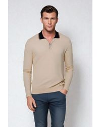 Secret Label - Contrast Collar Cotton Long Sleeve Polo - Lyst