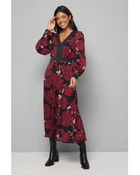 Wallis - Floral Spot Mix Balloon Sleeve Midi Dress - Lyst