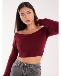 Pink Vanilla - Off Shoulder Crop Knit Top - Lyst