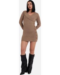 Gini London - Wrap Knit Button Detail Mini Jumper Dress - Lyst