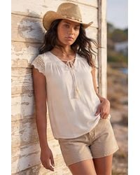 Roman - Satin Crochet Tie Front Tunic Top - Lyst