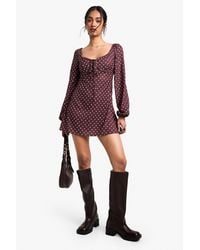 Boohoo - Polka Dot Milkmaid Mini Dress - Lyst