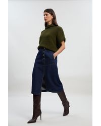 Karen Millen - Denim Asymmetric Button Front A Line Skirt - Lyst