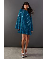 Warehouse - Premium Hand Embellished Grid Flared Sleeve Mini Dress - Lyst