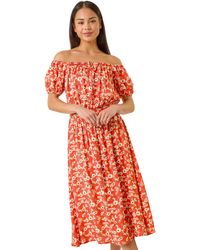 Roman - Petite Ditsy Bardot Midi Dress - Lyst