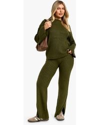 Boohoo - Soft Knit Thick Rib Crew Neck Oversized Jumper And Knitted Trouser Set - Lyst
