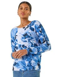 Roman - Fluffy Floral Print Knit Jumper - Lyst