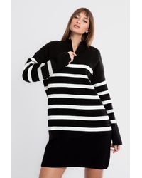 Hiccup - Knitted Striped Long Sleeve Mini Dress With A Zippered Neck - Lyst