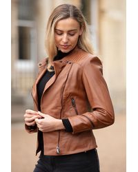 Ashwood Leather - Veg Tanned Biker Jacket With Double Button Mandarin Collar - Lyst