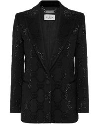 Philipp Plein - Wool Boxy Blazer Strass Monogram - Lyst
