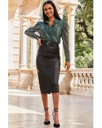 Sosandar - Leather Panelled Pencil Midi Skirt - Lyst