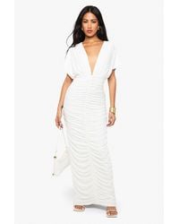 Boohoo - Double Layer Ruched Plunge Batwing Maxi Dress - Lyst