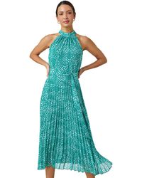 Roman - Spot Print Halter Neck Midi Dress - Lyst