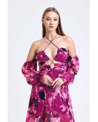 Hiccup - Plunge Neck Low Sleeve Maxi Dress With A Bust Cut Out - Lyst