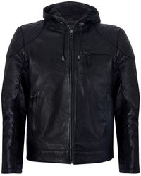 Infinity Leather - Zipped Hooded Bomber Biker Jacket - Lyst