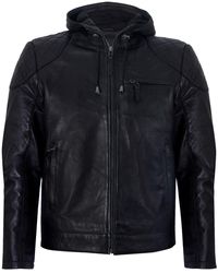 Infinity Leather - Zipped Hooded Bomber Biker Jacket - Lyst