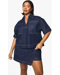 Boohoo - Plus Denim Short Sleeve Boxy Shirt - Lyst