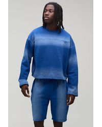 BoohooMAN - Shrunken Panel Wash Sweatshirt Short Tracksuit - Lyst